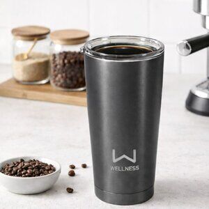 Wellness 20 Oz Stainless Steel Charcoal Gray Double Wall Tumbler Sip Lid Straw
